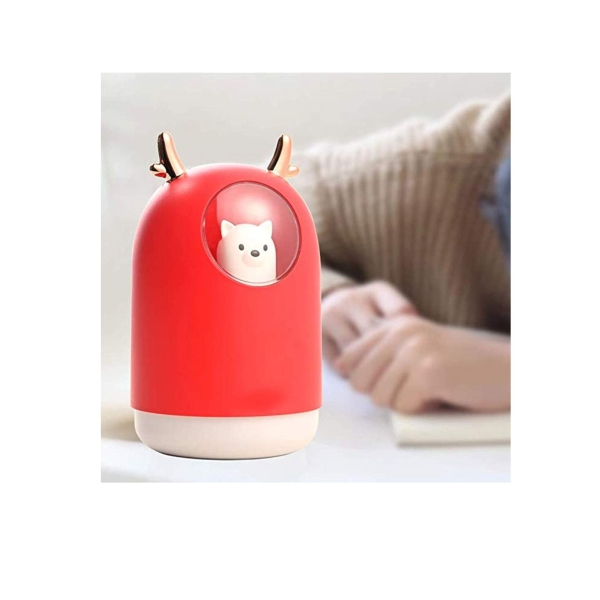 Cool Mist Humidifier with Adjustable Mist Mode, 300 ml Water Tank Lasts Up to 10 Hours, 7 Color LED Lights Changing, Waterless Auto Shut-Off for Home, Bedroom, Office (Red) 