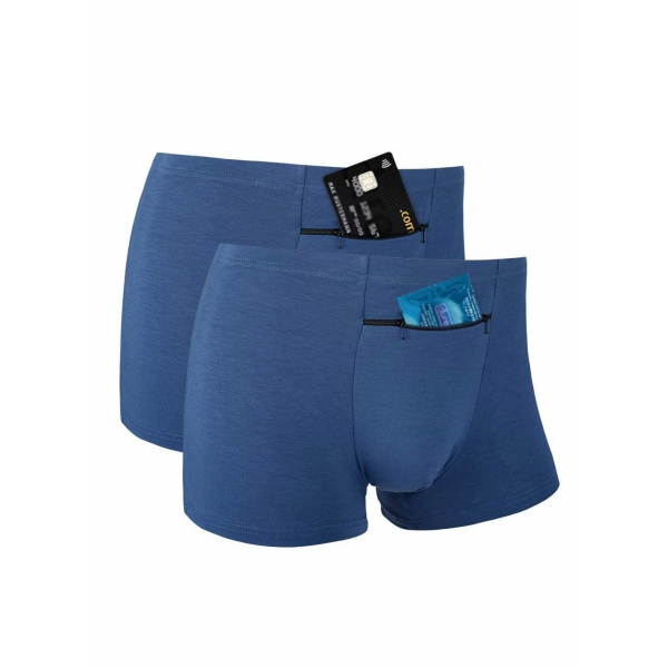 Men s Boxer Briefs Secret Hidden Pocket, 2 Pcs Pickpocket Proof Travel Secret Pocket Underwear, Pocket Panties (XL, Blue) 