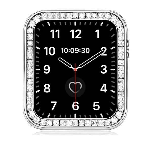متوافق مع جراب Apple Watch 40 مم ، جرابات ذات ماس كريستال مربع كبير فاخر فاخر مع صندوق هدايا ، اغطيه واقيه IWatch لسلسله Apple Watch SE 6 5 4 (فضي) 