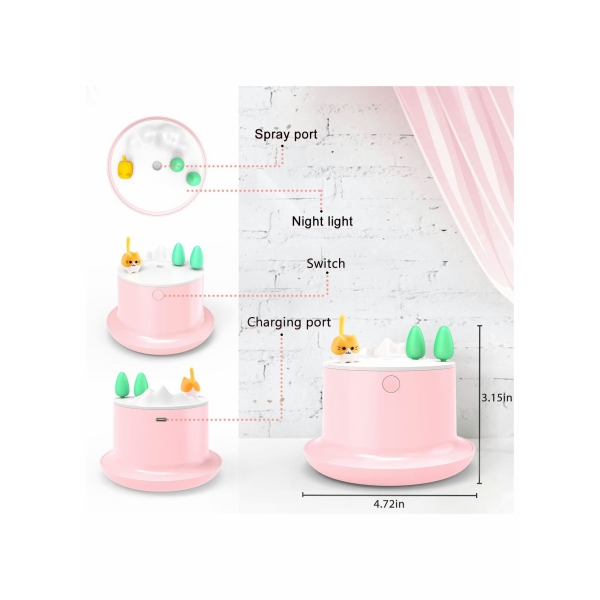 Small Humidifier, 20db Cute Humidifiers, Humidifiers for Baby With Colorful Light, Mini Humidifier, Humidifiers for bedroom Kids, Office, Home, Plant, Travel (Pink) 