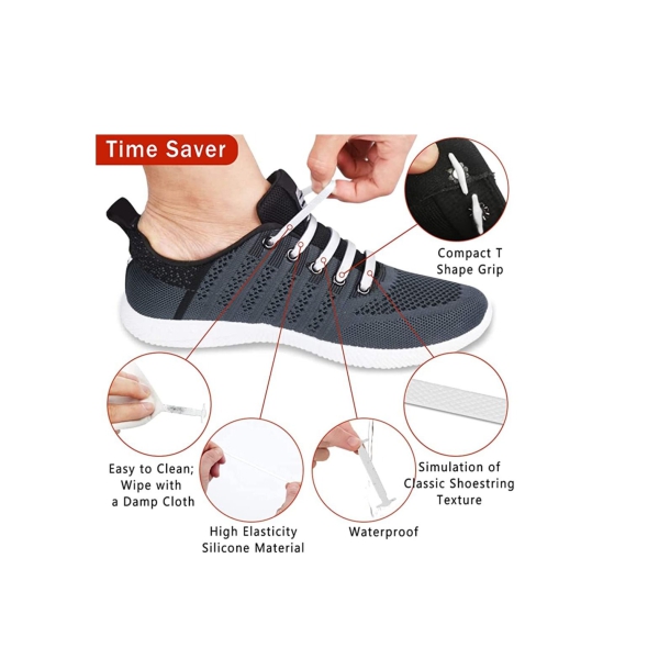 No Tie Stretch Silicone Shoelaces for Kids and Adults, Lazy Quick Waterproof Wash-free for Sneakers Running Shoes and Casual Shoes 