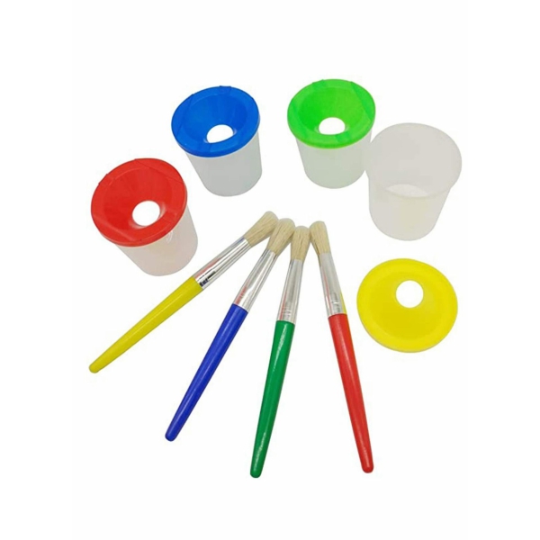 Water Based Paints Paint Brushes for Children 4 Pieces Spill Proof Paint Cups and Paint Brushes for Kids Assorted Colored Children s Paintbrushes Colored Children s Paintbrushes 