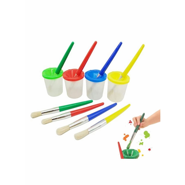 Water Based Paints Paint Brushes for Children 4 Pieces Spill Proof Paint Cups and Paint Brushes for Kids Assorted Colored Children s Paintbrushes Colored Children s Paintbrushes 