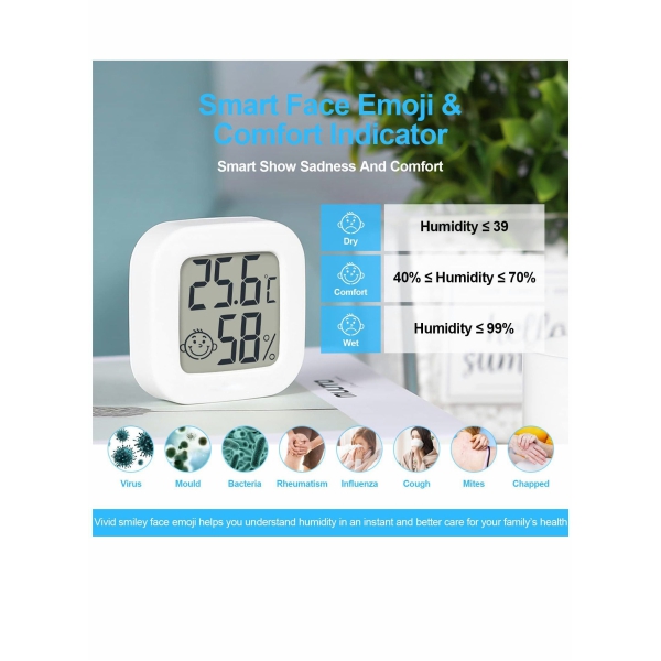 Room Thermometer, Indoor Thermometer Hygrometer, Mini Digital Temperature Humidity Meter Gauge Monitor, Large LCD Display Celsius for House, Greenhouse, Baby, Office, Home, Garden, Cellar(4Pack ) 