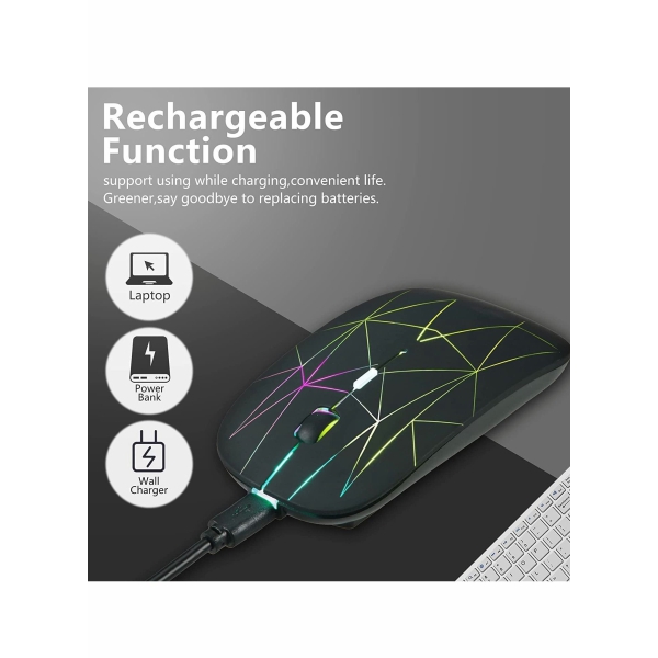 Wireless Mouse,Rechargeable Slim Silent Mouse Portable Mobile Optical Office Mouse with USB Type-c Receiver, 3 Adjustable DPI for MacBook Pro Windows PC Laptop-Black 
