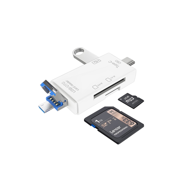 SD Card Reader, 6-in-1 USB C Micro USB Memory Reader Camera Viewer, USB 3.0 SD Card Reader Adapter Used for SD-3C SD Micro SD TF SDXC SDHC MMC RS-MMC Micro SDXC Micro SDHC UHS-I (White) 