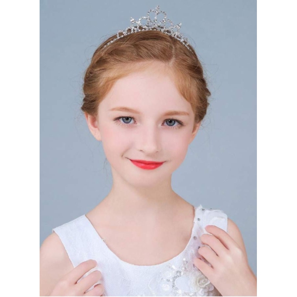 Wedding Party Children Flower Girl Crystal Rhinestones Heart Shaped Crown Headband Tiara for Girls and Bridal Cute Princess (Silver) 