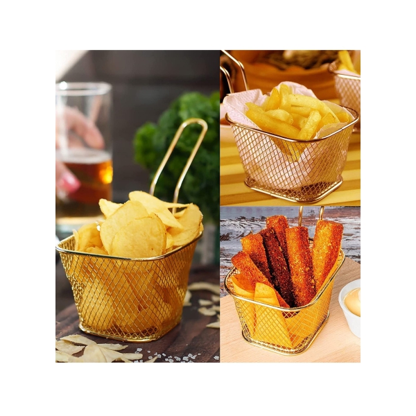 Mini French Fry Baskets Stainless Steel Square Fryer Basket French Fries Basket Kitchen Frying Basket for Chips Onion Rings Chicken Nugget Popcorn 2Pcs 