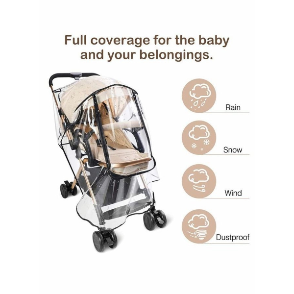 Universal Pushchair Cover Travel Outdoor Rain Cover, Children Umbrella Car Windshield Rain Cover for Buggy Pram, Double Zipper EVA Transparent and Windproof Waterproof Dust Snow 