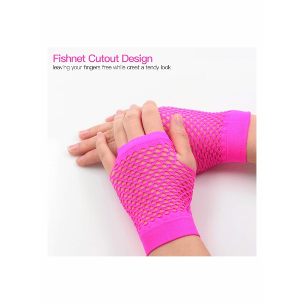 Fingerless Fishnet Gloves,Wrist Gloves for Girls 80s Theme Party Custome (12 Pairs) 