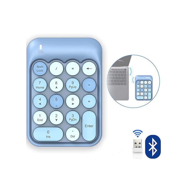 Wireless Numeric Keypad Retro Style Round Keycaps 18 Keys Portable Number Keyboard with USB Receiver 