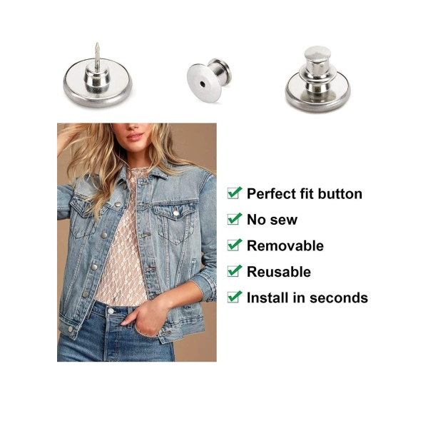 Perfect Fit Instant Button, Instant Buttons, Jean Replacement Buttons Removable Button No Sew Buttons to Extend or Reduce an Inch to Any Pants Waist in Seconds, 6PCS 