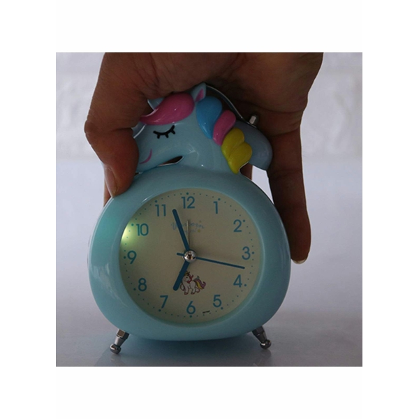 Unicorn Girl Alarm Clock, Vintage Loud Big Volume Double Bell Cartoon Alarm Clock with Button Night Light, Battery Powered No Tick Silent Bedroom Bedside Alarm Clock (Blue) 