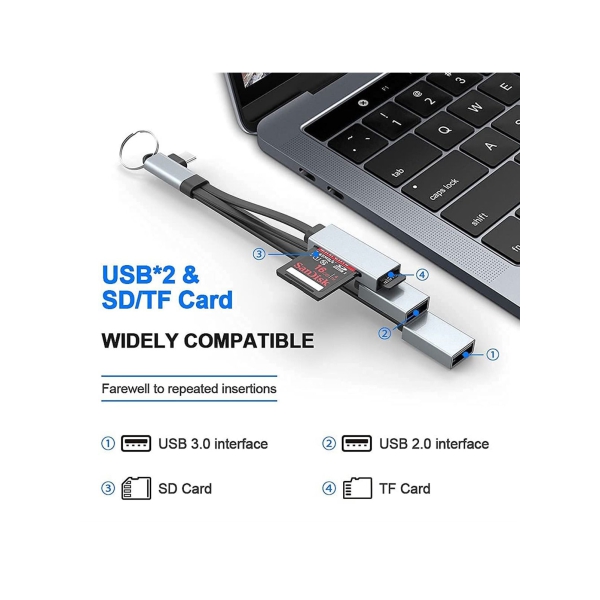 USB C Hub 4-in-1 USB C Docking Station Portable USB C Hub Compatible Type-C Interface Phones and Computers Support USB-A 3.0 2.0 Port and SD TF Reader 