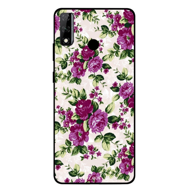 Protective Printed Case Cover for Huawei Y8S Dark Red Green Flowers 