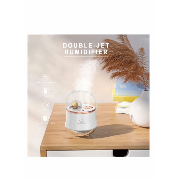 Humidifiers, 400ml Mini Portable Humidifier, Adjustable Double Spray, Cute Portable Night Light, Super Sound-off, for Bedroom Kids Office Desktop Home, Easy to Clean(White) 