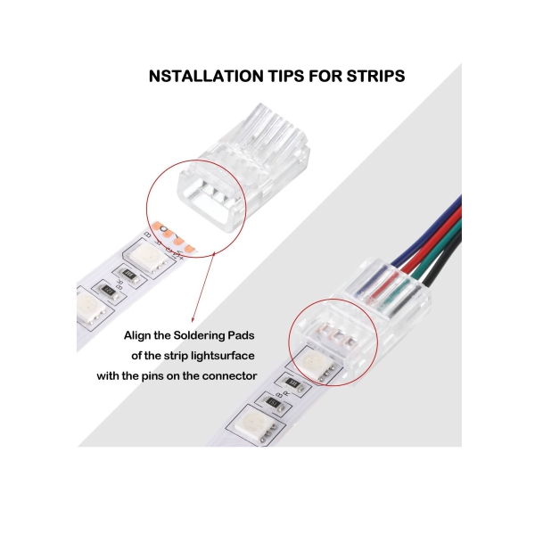 LED Strip Connector, LED Flexible Light Strip Crystal Buckle Adapter, Waterproof Transparent Solderless Wireless Seamless Track Lighting Connector 5V 12V 24V (4pin, 10mm) 