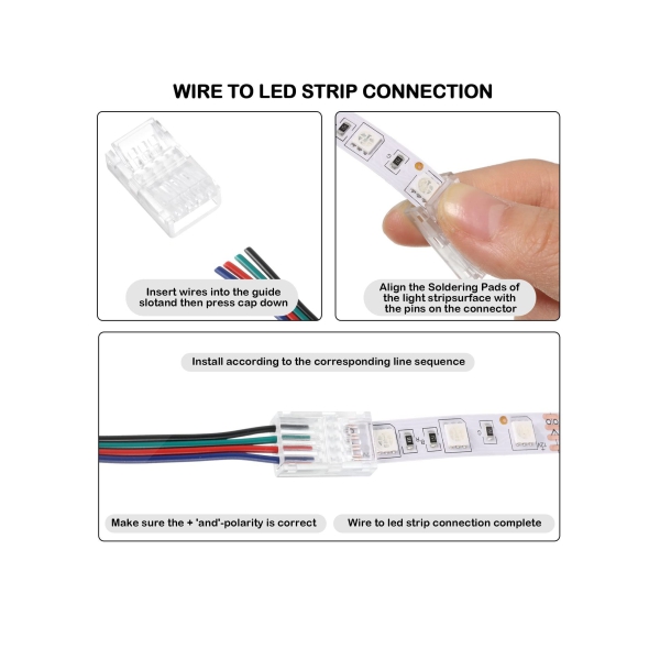 LED Strip Connector, LED Flexible Light Strip Crystal Buckle Adapter, Waterproof Transparent Solderless Wireless Seamless Track Lighting Connector 5V 12V 24V (4pin, 10mm) 