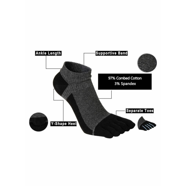Toe Socks for Men Women Ankle Cotton Five Fingers Socks Low Cut Athletic Running Socks 4 Pairs 