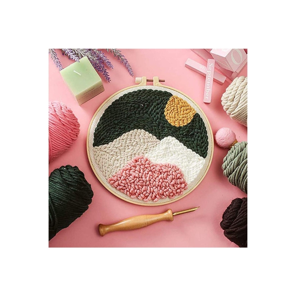 Series of Scenery Punch Needle Embroidery Starter Kits Punch Needle Tool, DIY Rug Hooking Kit for Adults Kids Beginner with Adjustable Embroidery Pen Yarn Rug Punch Needle Hoop 