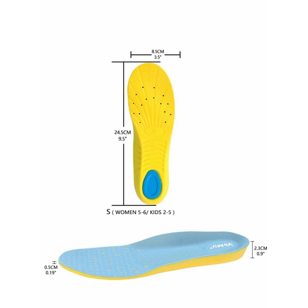 Memory Foam Insoles, PU Orthotic Sport Insoles, Comfortable Breathable, Shock Absorption and Relieve Foot Pain, Plantar Fasciitis Arch Support Insoles (Kids 34-38 Women 35.5-36.5) 