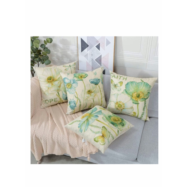 Throw Pillow Covers Set, Decorative Watercolor Pattern Waterproof Cushion Covers, KASTWAVE Perfect to Outdoor Patio Garden Living Room Sofa Farmhouse Decor 18 x 18 Cm, 4 Pcs 