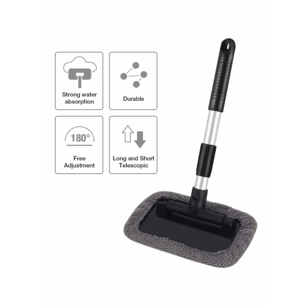 Windshield Glass Cleaning Tool Car Window Brush Wiper with Extendable Handle and Washable Reusable Microfiber Cloth 2pcs for Cleaning Car Window Windshield 