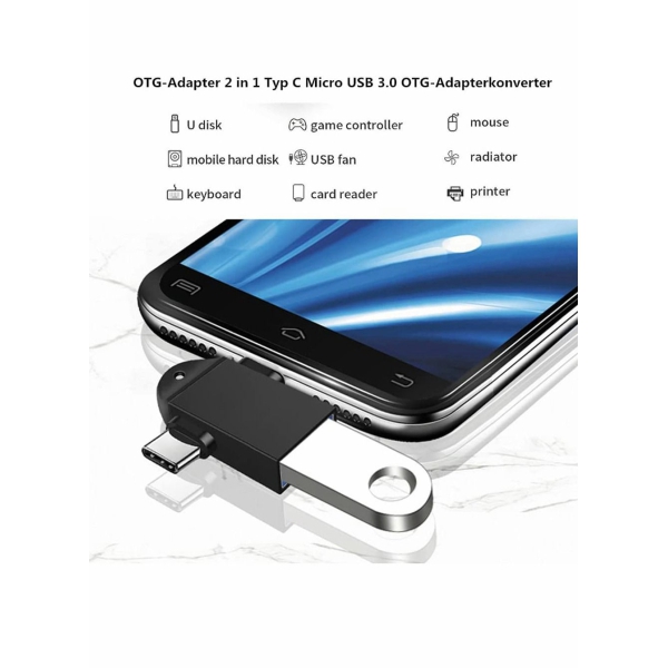 OTG Adapter 2 in 1 Type C Micro USB 3.0 OTG Adapter Converter that is Used for Data Synchronization The OTG Converter is Suitable for Media TV Sticks 