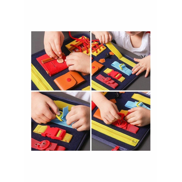 Toddler Busy Board, Montessori Toy Gifts for Fine Motor Skills Learn to Dress, Sensory Toy for Aeroplane or Car Travel 