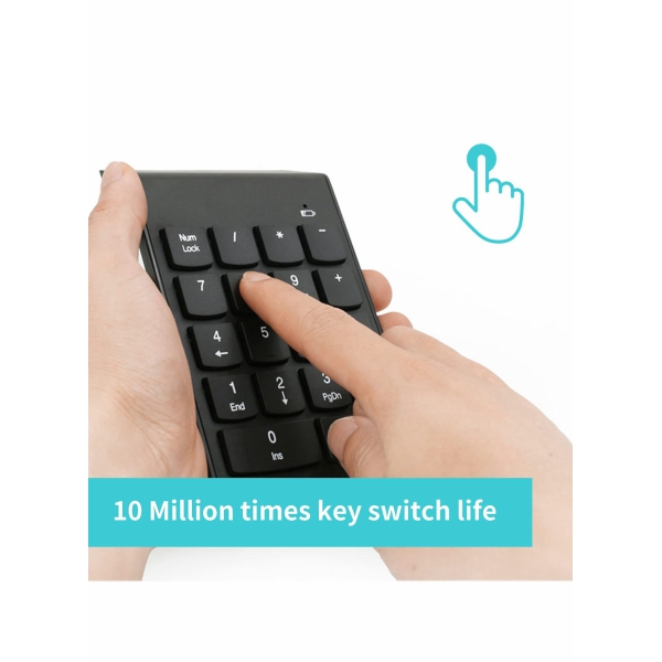 Wireless Silent Number Pad Portable Numeric Keypad Keyboard with Mini USB Receiver for Laptop Notebook, Desktop PC Computer, Compatible with Windows, 10 Million Keystrokes Life，10M Use Distance 