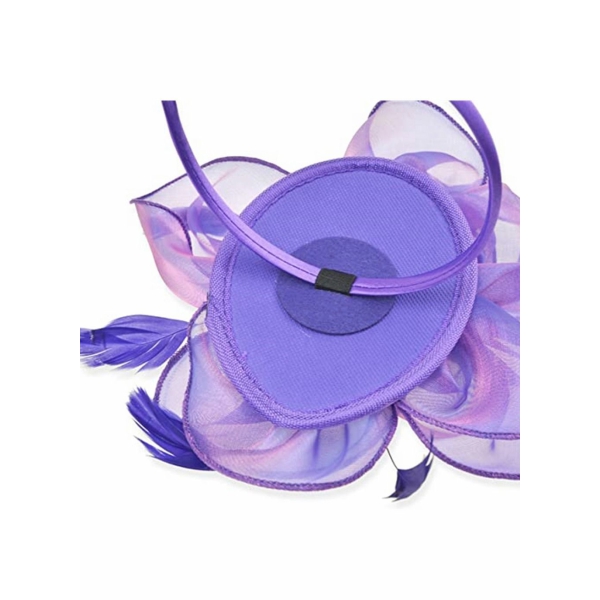 Fascinators Hat Tea Party Headwear Ribbons Feathers with a Headband and a Hair Clip, Women Elegant Hat Tea Party Royal Banquet Hats Hair Clip for Girls and Women, Purple 
