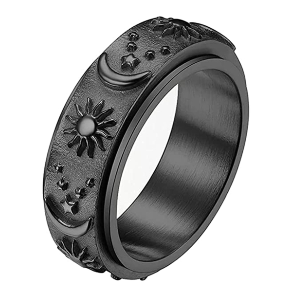 Stainless Steel Spinner Ring for Men Women Anxiety Fidget Rings for Relieving Stress Sun Moon Stars Promise Engagement Wedding Band Set Size 8 