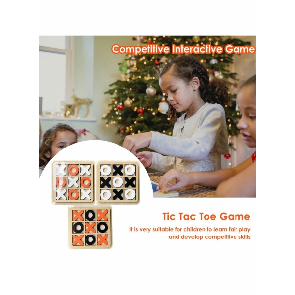 لعبه لعبه Tic-Tac-Toe ، مجموعه العاب تعليميه عائليه من خشب الشطرنج الكلاسيكي ، لعبه طاوله عاديه محموله للبالغين والاطفال (3 قطع) 
