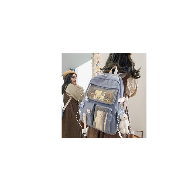 Student Kawaii Backpacks For Teen Girls, Kawaii Backpack with Kawaii Pin and Accessories, ( 1Bear pendant 3 badges 2 drawing paper ) 