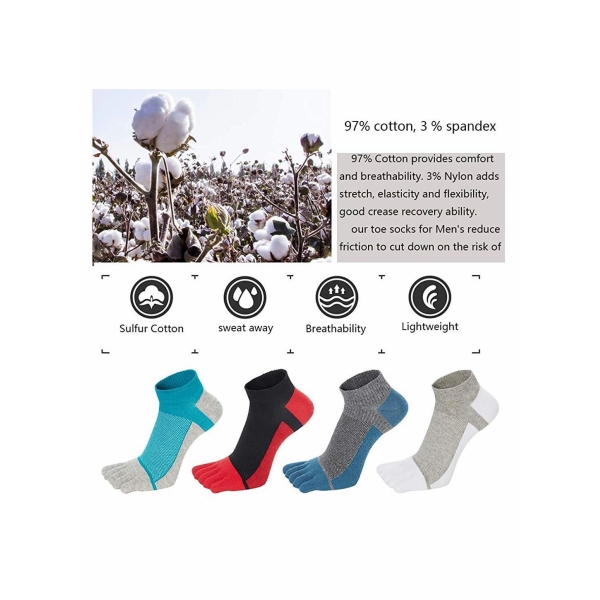Men s Toe Socks Crew Cotton Five Fingers Socks Low Cut Running Athletic Socks 4 Pairs Size 7-11 