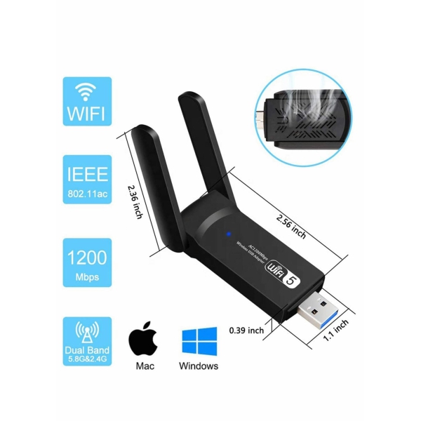 Wireless USB WiFi Adapter for PC, 1200Mbps Dual Band WiFi Dongle 2.4G 5G with USB 3.0, Wireless Network Adapter for Windows 11 10 8 7 and Mac OS X 