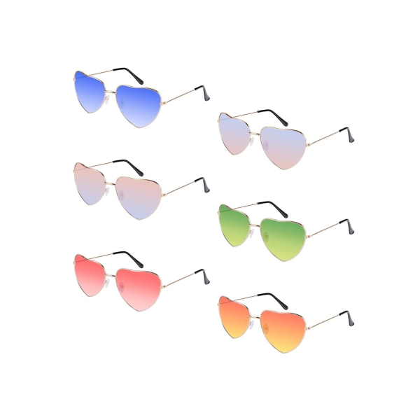 Sunglasses Heart Shaped Love Rimless, Candy Color Retro Clear Lens Hippy Vintage Sunglasses Eyewear for Fancy Dress Accessory, Party Cosplay 6 PCS 