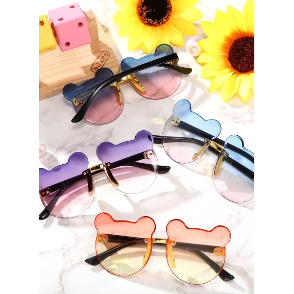 Kids Sunglasses Girls Cute Bear Sunglasses Transparent Rimless Sunglasses Colored Sunglasses UV Protection Party Fun Colorful Girls Sunglasses for Toddler Baby Girl Boy 4 Pairs 