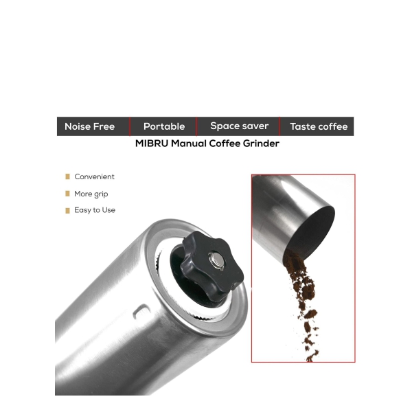 Portable Manual Coffee Grinder with Ceramic Burr, Adjustable Settings Conical Burr Mill Brushed Stainless Steel Hand Manual Grinder Mill(Large 19cm 7.5 inch) 