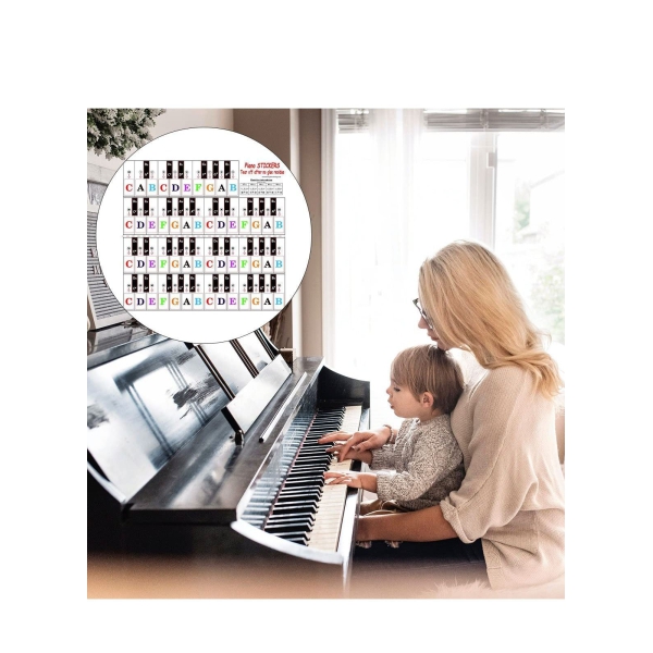 Piano Key Stickers for 88 61 54 49 37 Key Full Set for White and Black Keys Color Bigger Letter Thinner Transparent Removable Electronic Piano Keyboard Stickers 