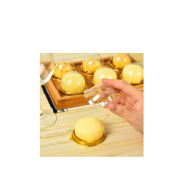 50 Packs of Mini Cake Box, Clear Plastic Cookies Muffins Dome Box Mooncake Box with with Clear Dome for Wedding Birthday Party Small Cupcakes, Desserts and Candy Display(Gold) 