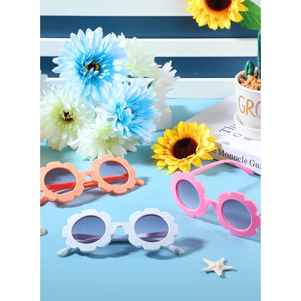 Kids Flower Sunglasses Toddler Girls Round Flower Glasses Baby Cute Sunglasses Outdoor Beach Colorful Eyewear 3 Pieces 