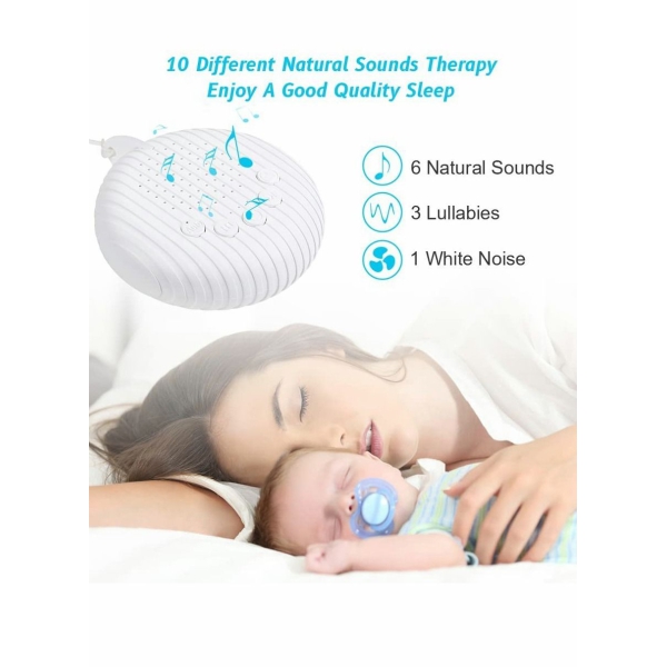 White Noise Machine, Sleep Sound Machine with 10 Soothing Nature Sounds Therapy Portable, Mini Sound Machine for Baby Kids Adults, USB Rechargeable Baby Sleep Machine with 3 Timer Memory Functions 
