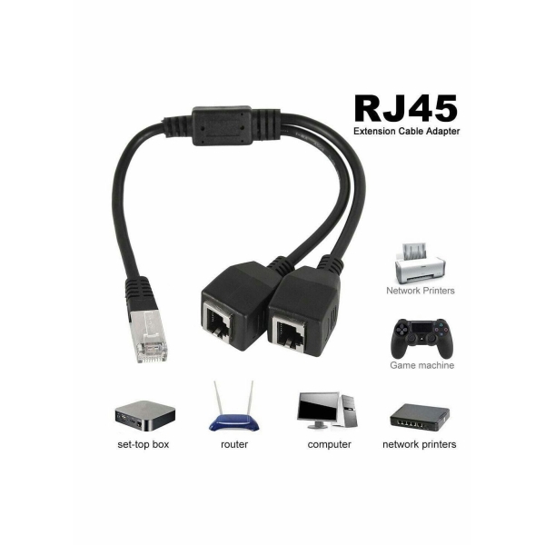 RJ45 Ethernet Splitter Cable, LAN Network Port Ethernet Connector Adapter 1 Male to 2 Female Y Tape Cable for Cat5 Cat6 Cat7 