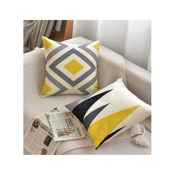Pillow Covers, SYOSI 4Pcs Decorative Geometric Yellow Grey 18 x 18 Inches Modern Pattern Cotton Polyester Square Pillow Cushion Case 