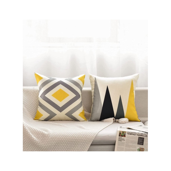Pillow Covers, SYOSI 4Pcs Decorative Geometric Yellow Grey 18 x 18 Inches Modern Pattern Cotton Polyester Square Pillow Cushion Case 