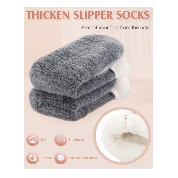 Slipper Socks Cute Warm Cosy Fluffy Socks Thick Cozy Socks Ladies Bed Socks Cabin Warm Socks, Non Slip Fluffy Socks Fleece Cute Warm Cosy Winter Gifts for Women and Girls 