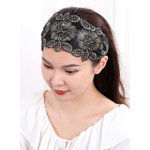 Wide Lace Headband, 5 Pcs Elegant Elastic Lace Headwear with Teeth, for Women, Lace Head Bands Fashion Hair Accessories 