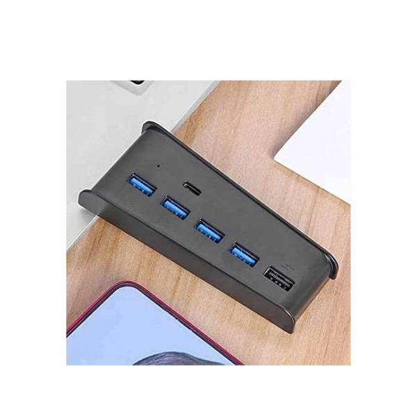 USB hub For PS5 , USB 2.0 3.0 High-Speed Expansion Adapter,with a Type c Port,A USB Charging Port and 4 USB Extension Ports,Perfect USB Hub Designed for PS5 (Black) 
