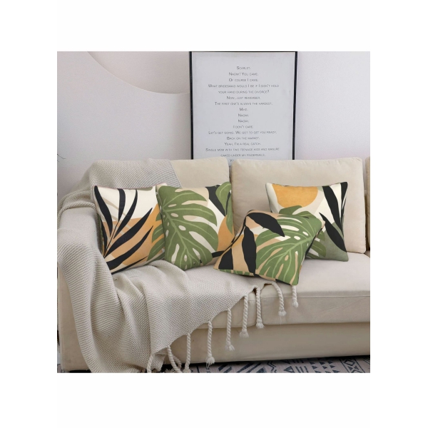 Throw Pillow Case, Boho Throw Pillow Covers Set of 4, 18x18 Inch Double Sided Print Abstract Geometric Leaves Pillow Cover, Square Cushion Case for Sofa Couch Chair Farmhouse Home Decor 